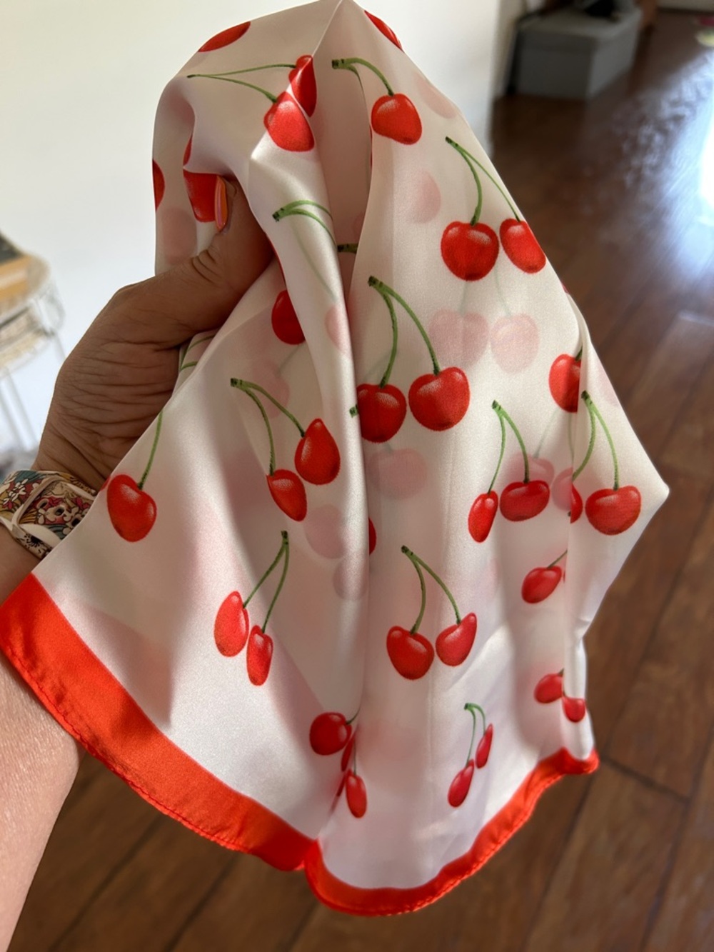 Cherry Print Square Scarf with Red Border NEW cherries 🍒 - Picture 7 of 8